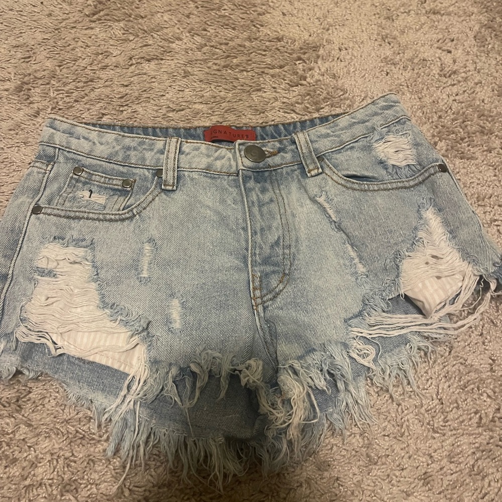 Signature8 Light Blue Distressed Jean Shorts